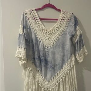 Bohemian Blue and Cream Crochet Tunic